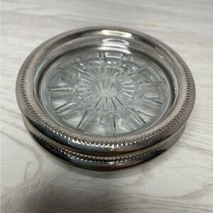 Vintage Leonard Coaster Set Of 2 Italy glass Silverplate Starburst  Mid Century
